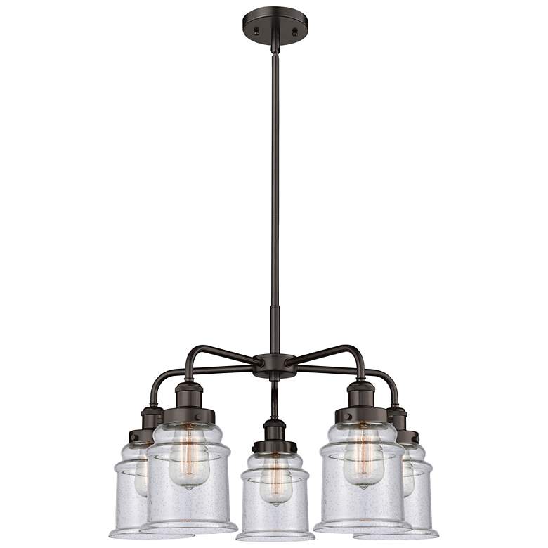 Image 1 Canton 24"W 5 Light Oil Rubbed Bronze Stem Hung Chandelier w/ Seedy Sh