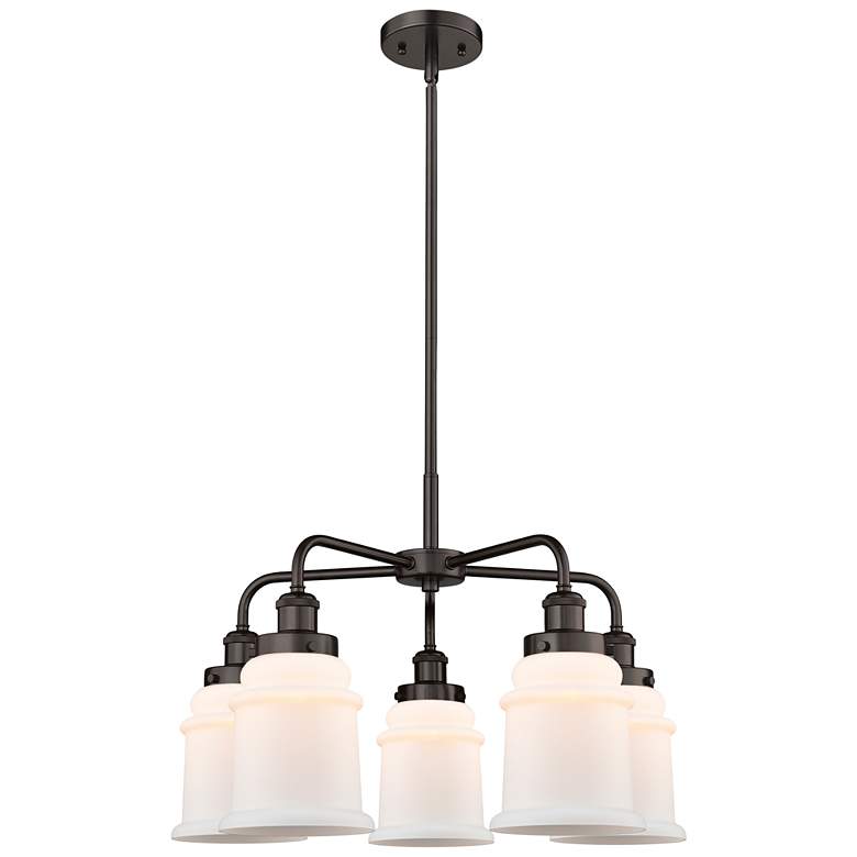 Image 1 Canton 24"W 5 Light Oil Rubbed Bronze Stem Hung Chandelier w/ White Sh