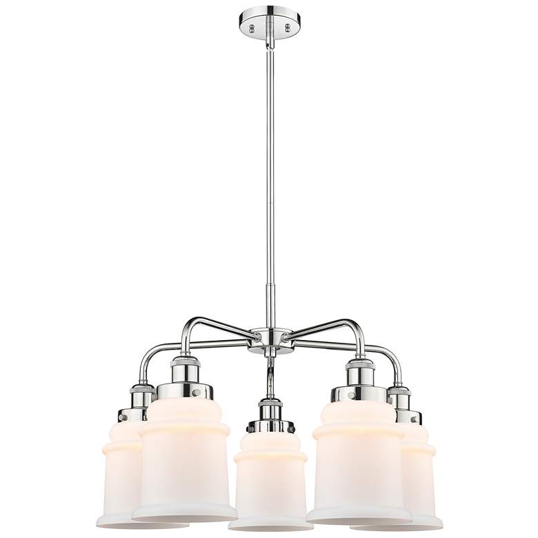 Image 1 Canton 24"W 5 Light Polished Chrome Stem Hung Chandelier w/ White Shad