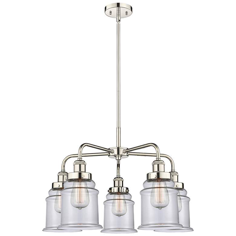 Image 1 Canton 24"W 5 Light Polished Nickel Stem Hung Chandelier w/ Clear Shad