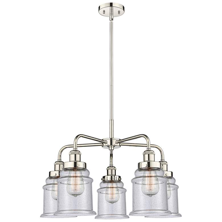 Image 1 Canton 24"W 5 Light Polished Nickel Stem Hung Chandelier w/ Seedy Shad