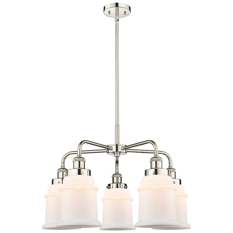 Image 1 Canton 24"W 5 Light Polished Nickel Stem Hung Chandelier w/ White Shad