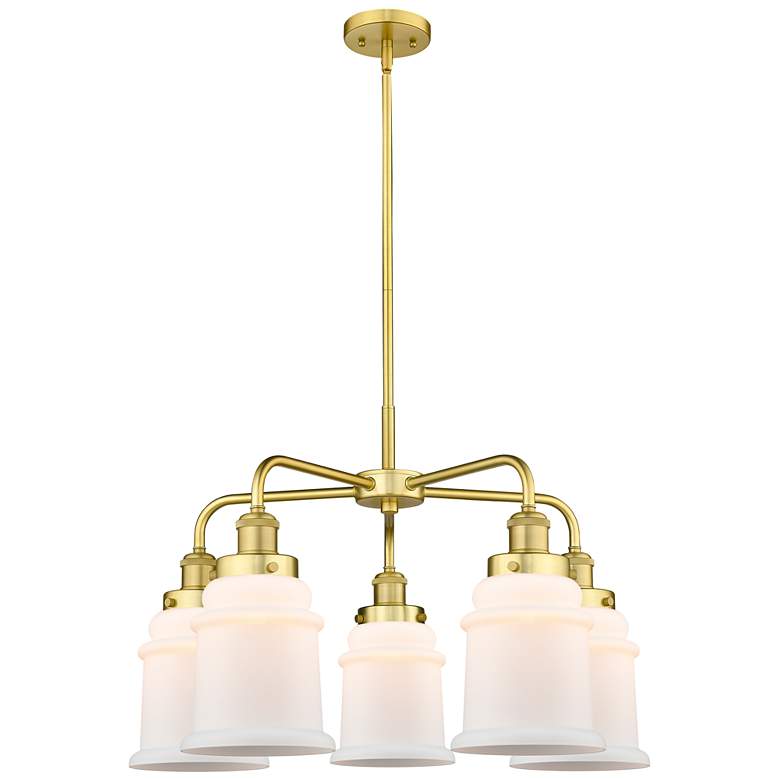 Image 1 Canton 24"W 5 Light Satin Gold Stem Hung Chandelier w/ White Shade