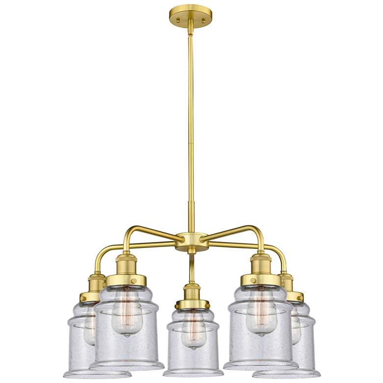 Image 1 Canton 24"W 5 Light Satin Gold Stem Hung Chandelier With Seedy Glass S