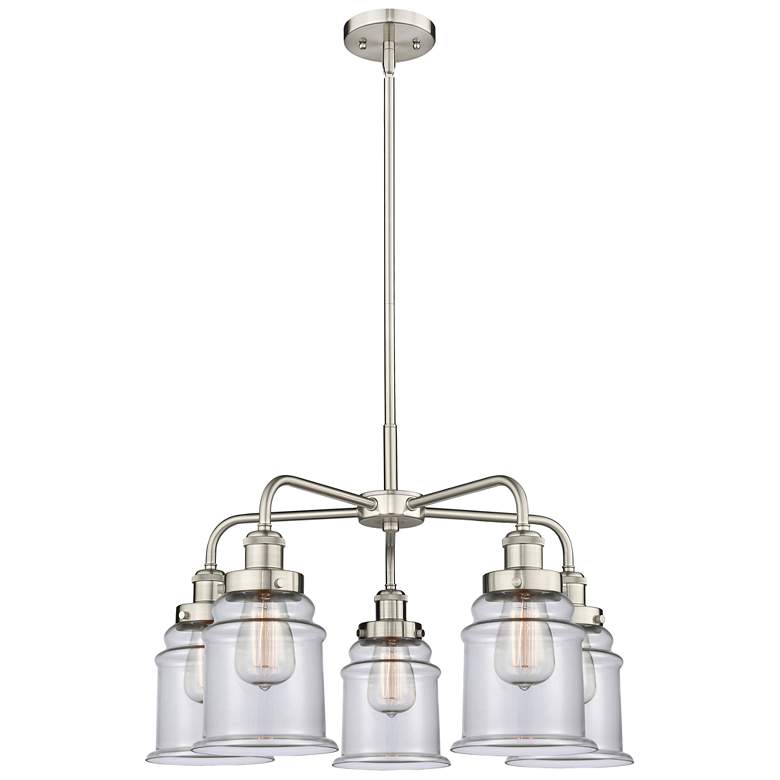 Image 1 Canton 24"W 5 Light Satin Nickel Stem Hung Chandelier w/ Clear Glass S