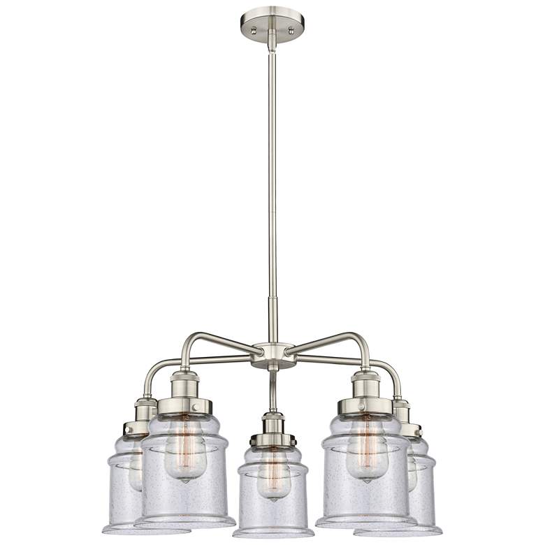 Image 1 Canton 24"W 5 Light Satin Nickel Stem Hung Chandelier w/ Seedy Glass S