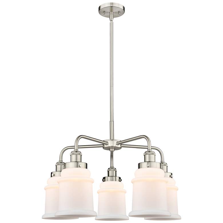 Image 1 Canton 24"W 5 Light Satin Nickel Stem Hung Chandelier w/ White Shade
