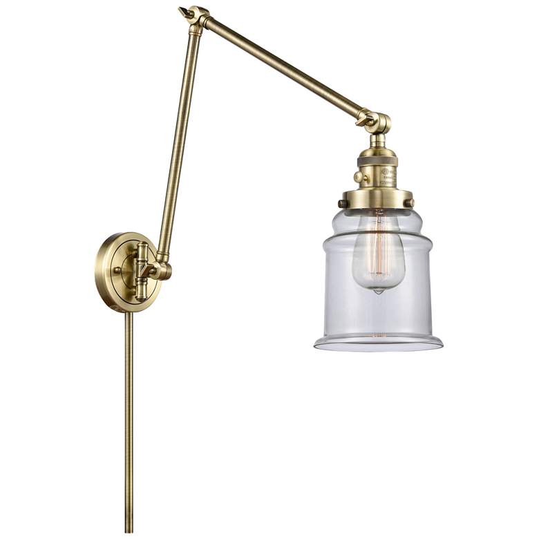Image 1 Canton 30" High Antique Brass Double Extension Swing Arm w/ Clear Shad