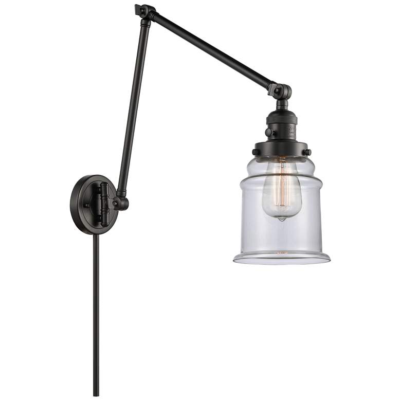 Image 1 Canton 30" High Matte Black Double Extension Swing Arm w/ Clear Shade