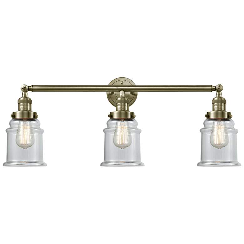 Image 1 Canton 30" Wide 3 Light Antique Brass Bath Vanity Light w/ Clear Shade