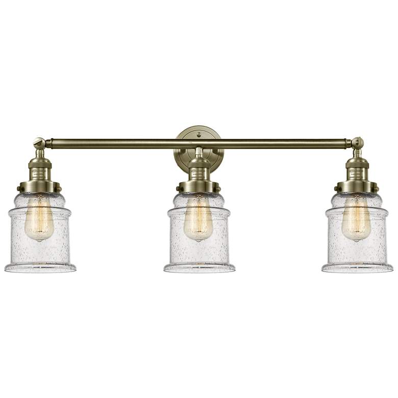 Image 1 Canton 30" Wide 3 Light Antique Brass Bath Vanity Light w/ Seedy Shade