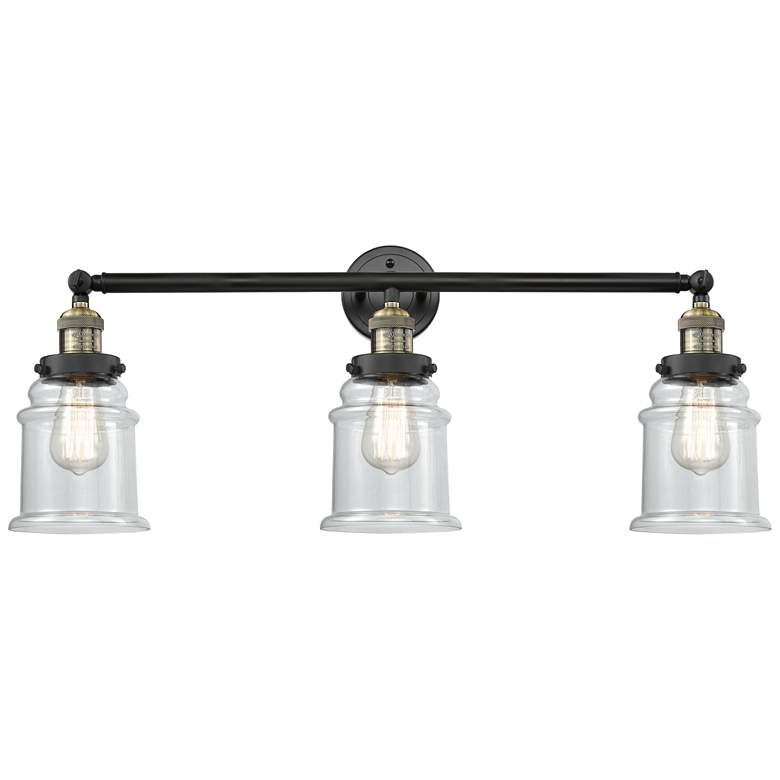 Image 1 Canton 30" Wide 3 Light Black Brass Bath Vanity Light w/ Clear Shade