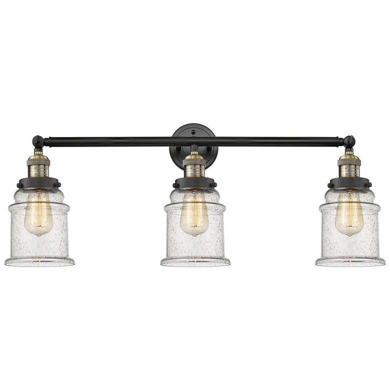 Image 1 Canton 30" Wide 3 Light Black Brass Bath Vanity Light w/ Seedy Shade