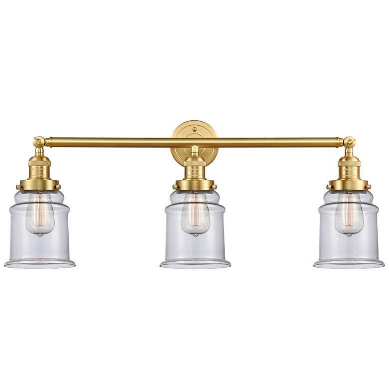 Image 1 Canton 30 inch Wide 3 Light Satin Gold Bath Vanity Light w/ Clear Shade