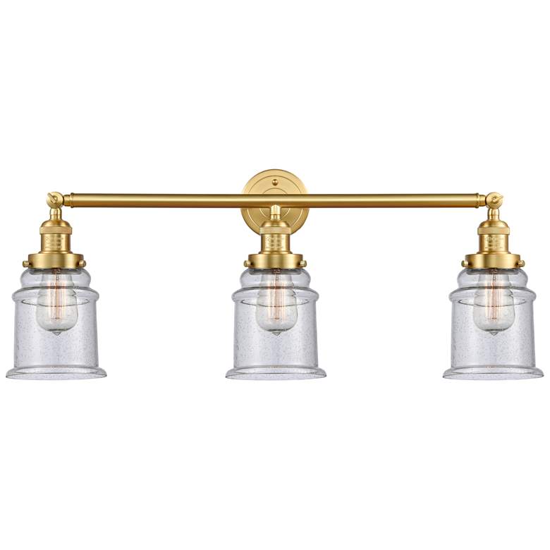Image 1 Canton 30" Wide 3 Light Satin Gold Bath Vanity Light w/ Seedy Shade
