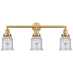 Canton 30" Wide 3 Light Satin Gold Bath Vanity Light w/ Seedy Shade