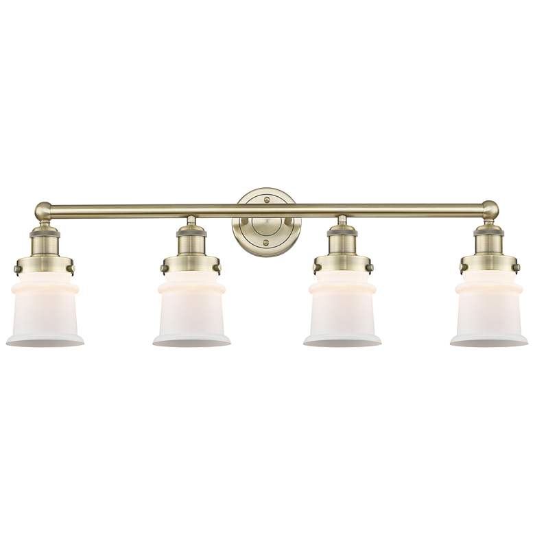 Image 1 Canton 32.25"W 4 Light Antique Brass Bath Vanity Light With White Shad