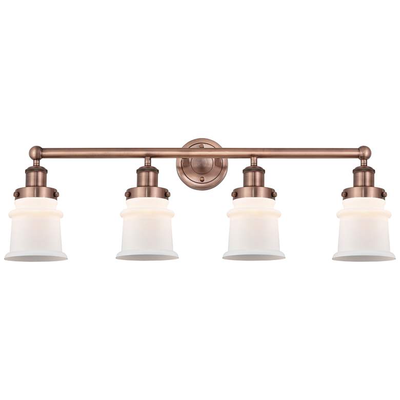 Image 1 Canton 32.25"W 4 Light Antique Copper Bath Vanity Light With White Sha
