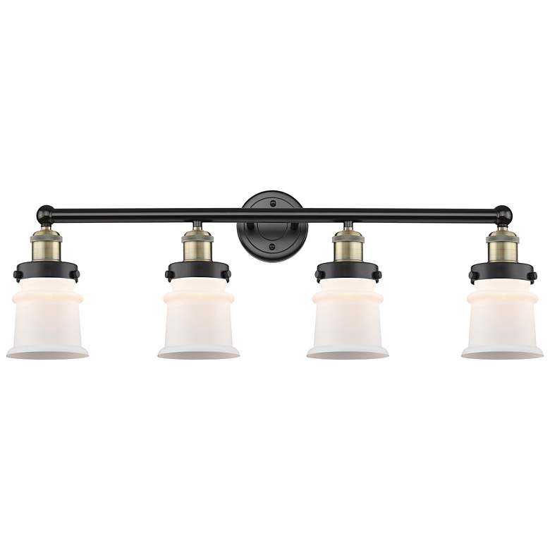 Image 1 Canton 32.25"W 4 Light Black Brass Bath Vanity Light w/ Matte White Sh