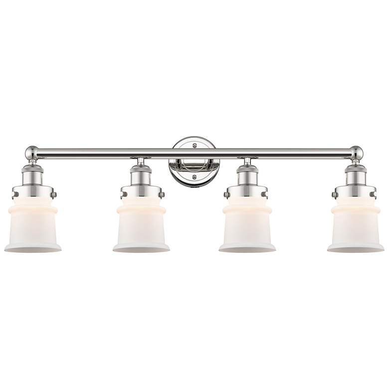 Image 1 Canton 32.25"W 4 Light Polished Nickel Bath Vanity Light With White Sh