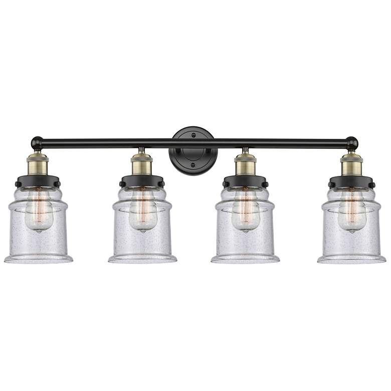 Image 1 Canton 33" Wide 4 Light Black Brass Bath Vanity Light With Seedy Shade