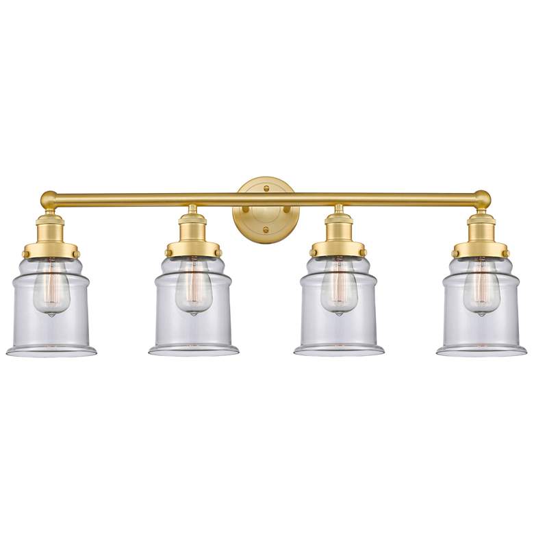 Image 1 Canton 33" Wide 4 Light Satin Gold Bath Vanity Light With Clear Shade