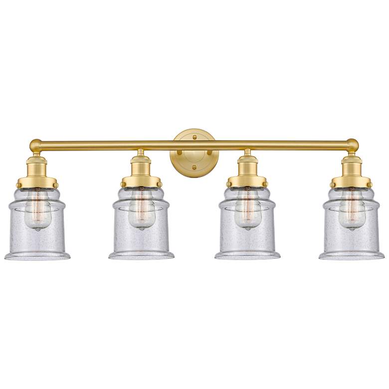 Image 1 Canton 33" Wide 4 Light Satin Gold Bath Vanity Light With Seedy Shade
