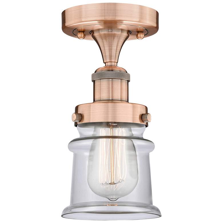 Image 1 Canton 5.25" Wide Antique Copper Semi.Flush Mount With Clear Glass Sha