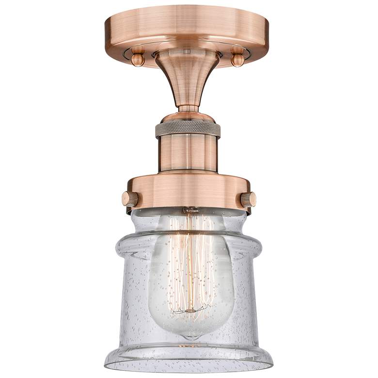Image 1 Canton 5.25" Wide Antique Copper Semi.Flush Mount With Seedy Glass Sha