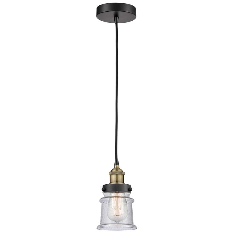 Image 1 Canton 5.25" Wide Black Brass Corded Mini Pendant With Seedy Shade