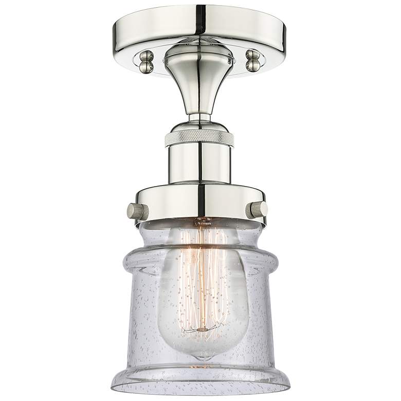 Image 1 Canton 5.25" Wide Polished Nickel Semi.Flush Mount With Seedy Glass Sh