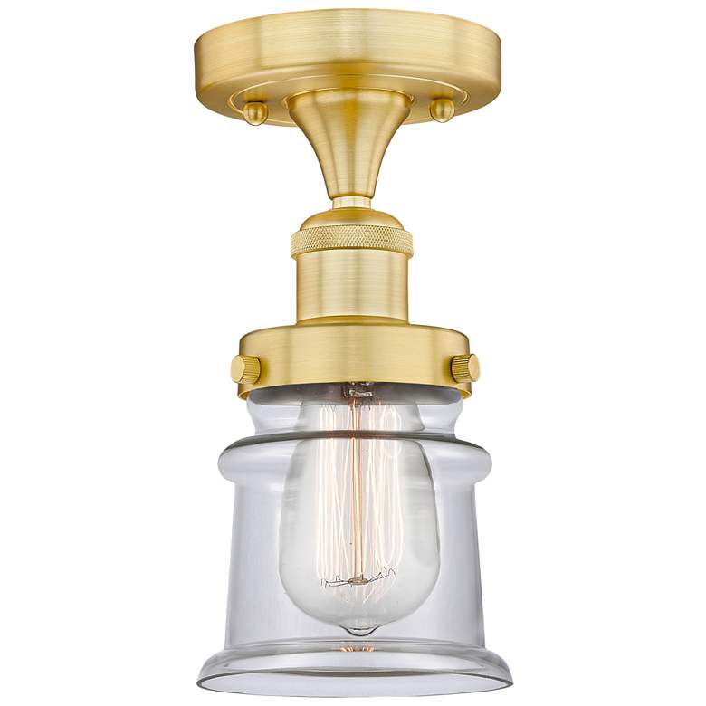 Image 1 Canton 5.25" Wide Satin Gold Semi.Flush Mount With Clear Glass Shade