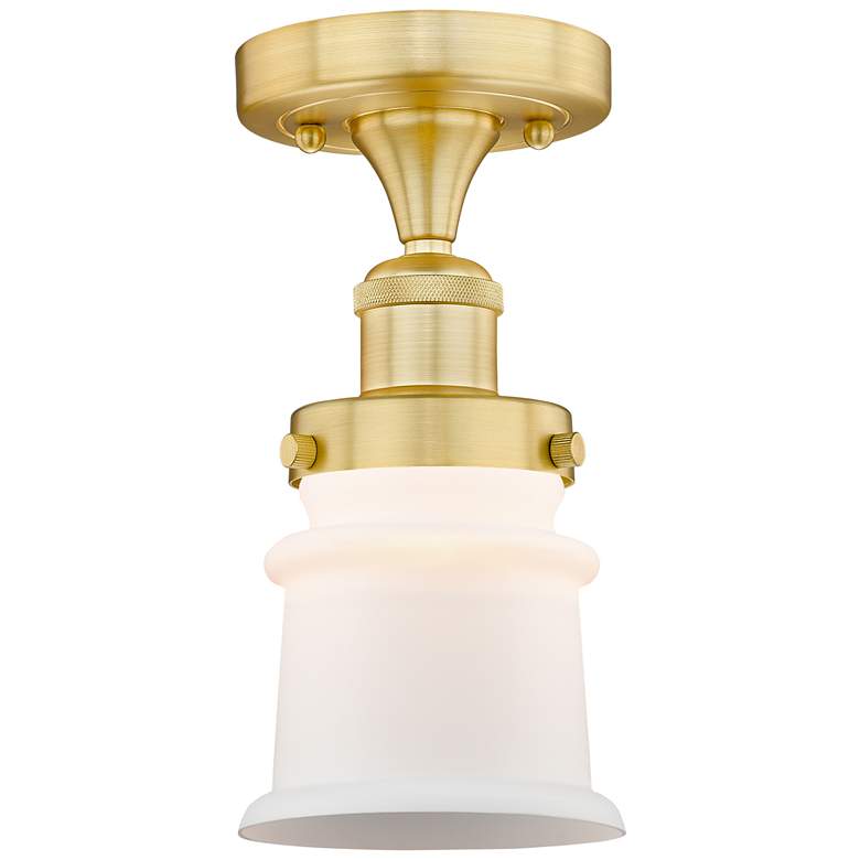 Image 1 Canton 5.25" Wide Satin Gold Semi.Flush Mount With Matte White Glass S