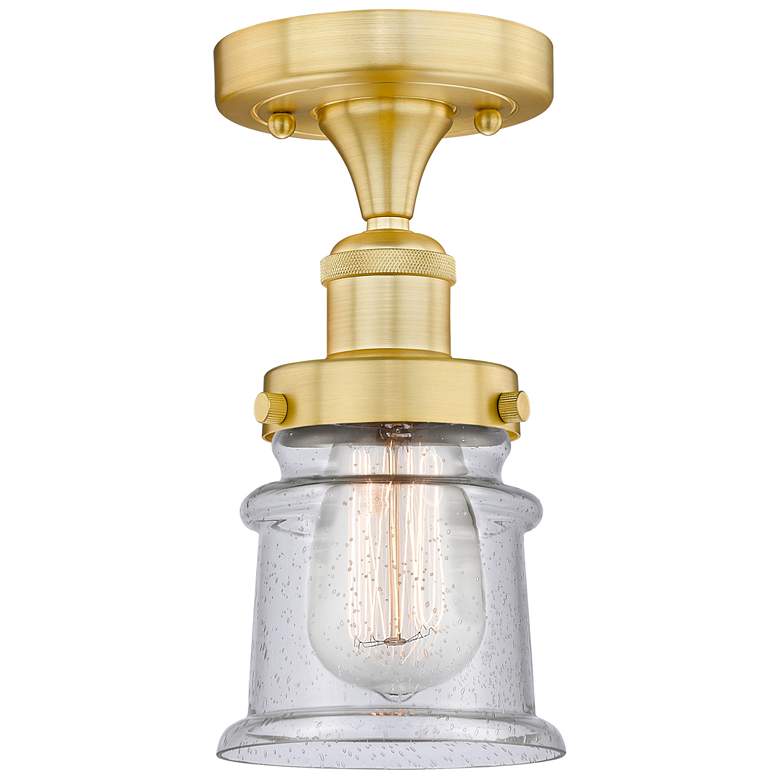 Image 1 Canton 5.25" Wide Satin Gold Semi.Flush Mount With Seedy Glass Shade