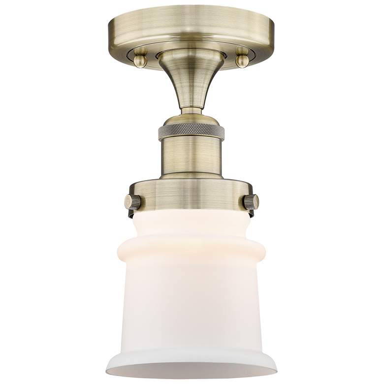 Image 1 Canton 5.25"W Antique Brass Semi.Flush Mount With Matte White Glass Sh