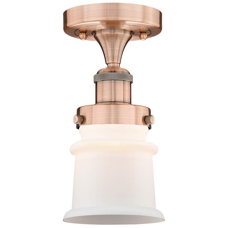 Image 1 Canton 5.25"W Antique Copper Semi.Flush Mount With Matte White Glass S