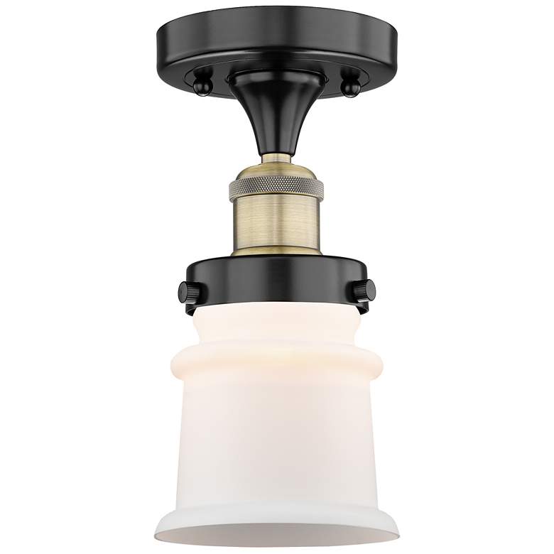 Image 1 Canton 5.25"W Black Antique Brass Semi.Flush Mount w/ White Shade