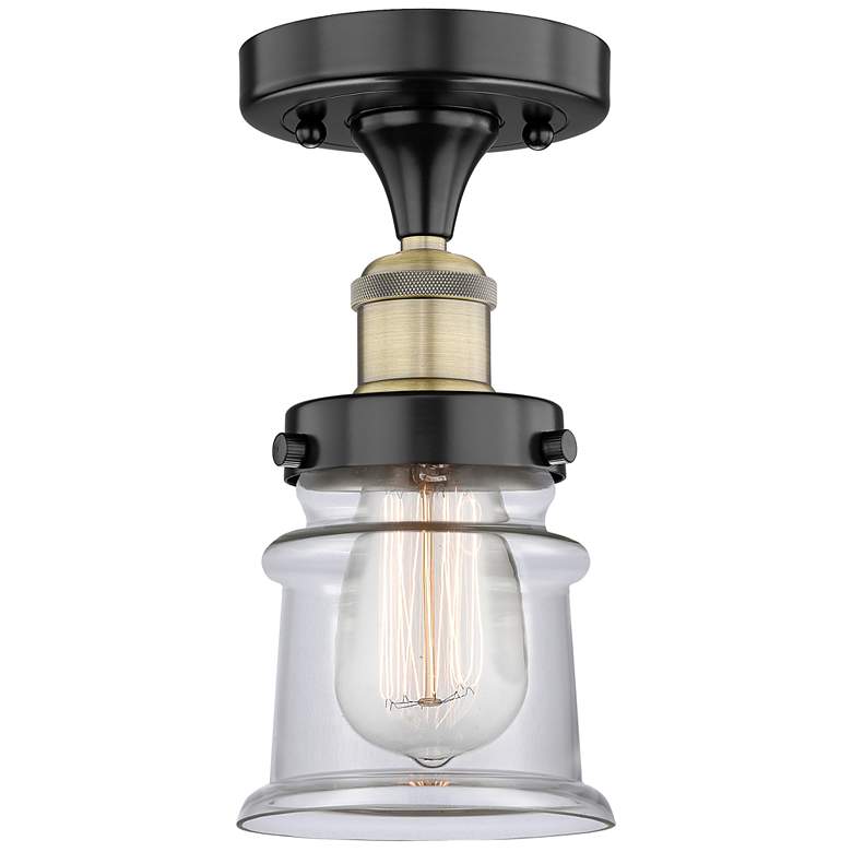 Image 1 Canton 5.25"W Black Antique Brass Semi.Flush Mount With Clear Glass Sh