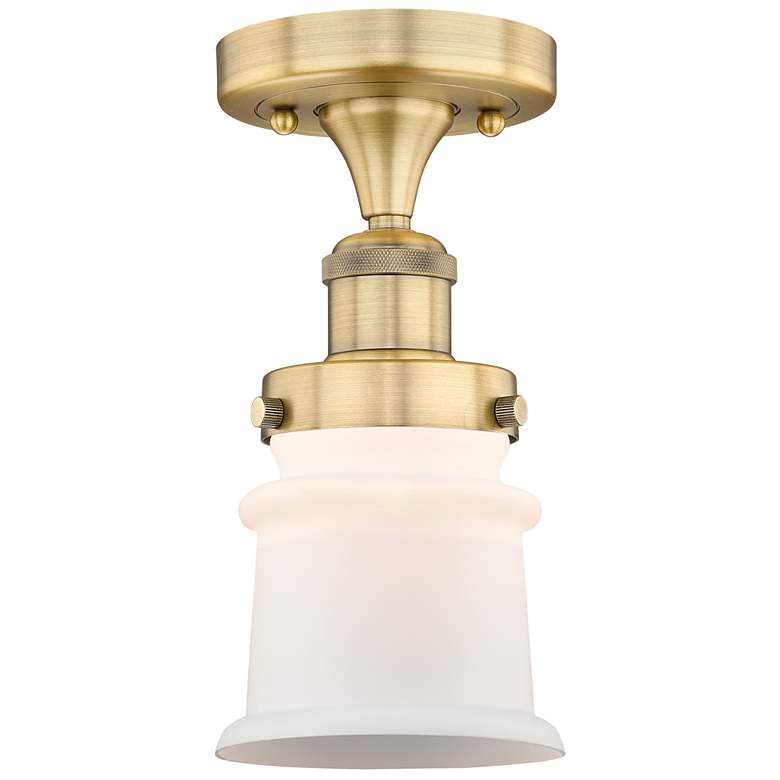 Image 1 Canton 5.25"W Brushed Brass Semi.Flush Mount With Matte White Glass Sh