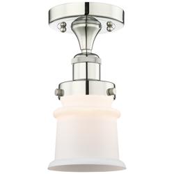Canton 5.25&quot;W Polished Nickel Semi.Flush Mount With Matte White Glass