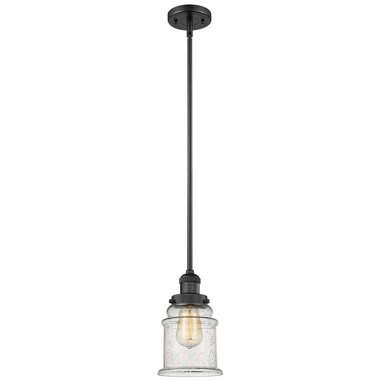 Image 2 Canton 6.5" Wide Matte Black Mini Pendant with Seedy Bell Glass Shade