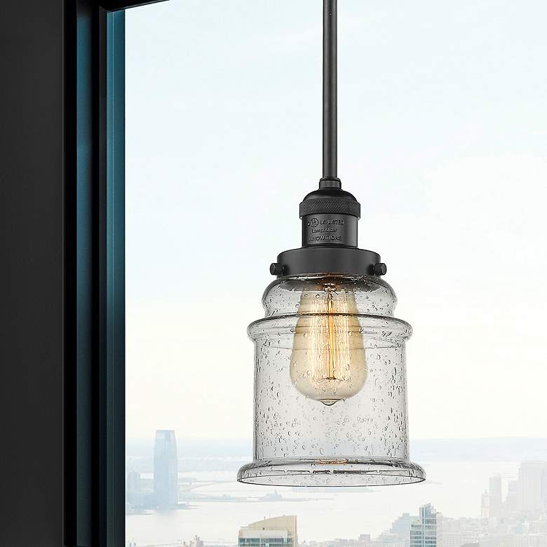 Image 1 Canton 6.5" Wide Matte Black Mini Pendant with Seedy Bell Glass Shade