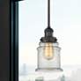 1_Canton 6.5" Wide Matte Black Mini Pendant with Seedy Bell Glass Shade