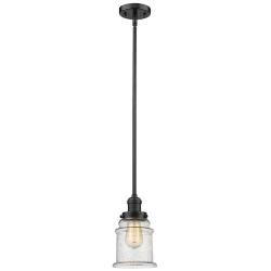 Canton 6.5" Wide Oil Rubbed Bronze Mini Pendant with Seedy Bell Glass Shade