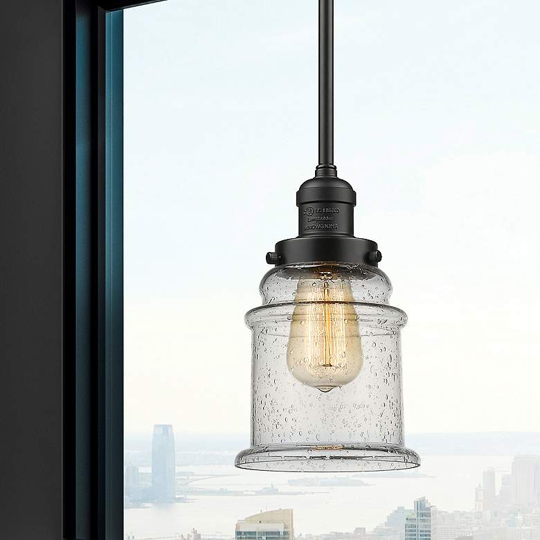 Image 1 Canton 6.5" Wide Oil Rubbed Bronze Mini Pendant with Seedy Bell Glass Shade