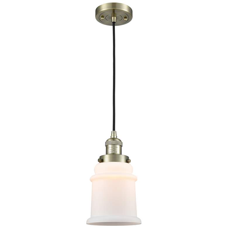 Image 1 Canton 6" Antique Brass Cord Hung Mini Pendant w/ Matte White Shade