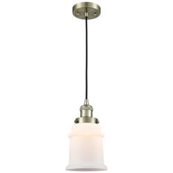 Canton 6" Antique Brass Cord Hung Mini Pendant w/ Matte White Shade