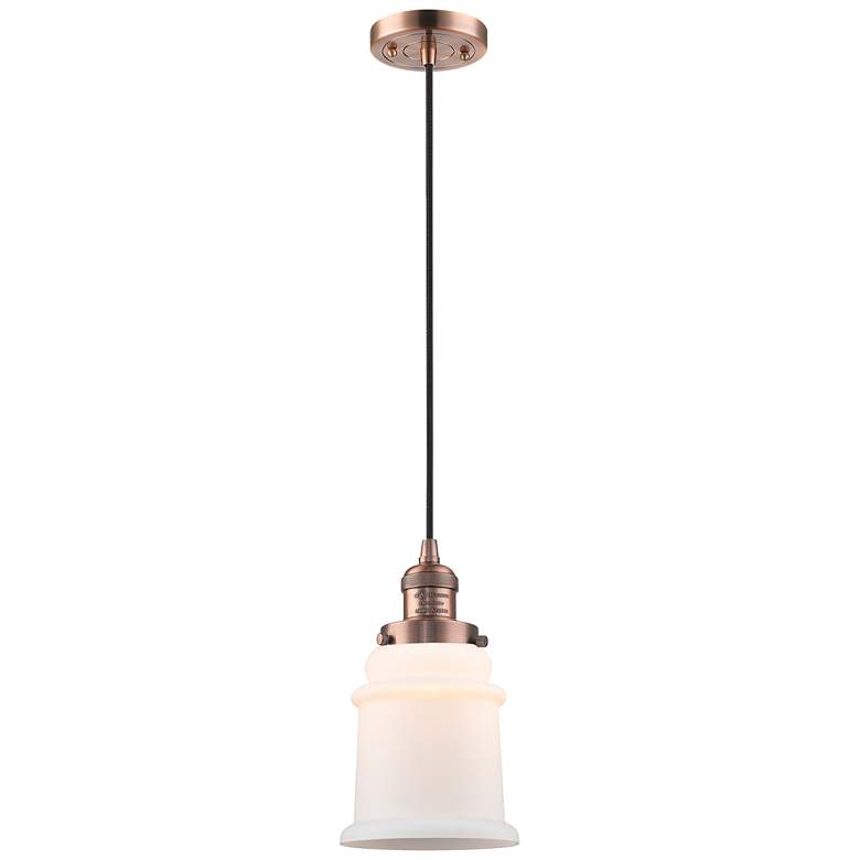 Image 1 Canton 6" Antique Copper Cord Hung Mini Pendant w/ Matte White Shade