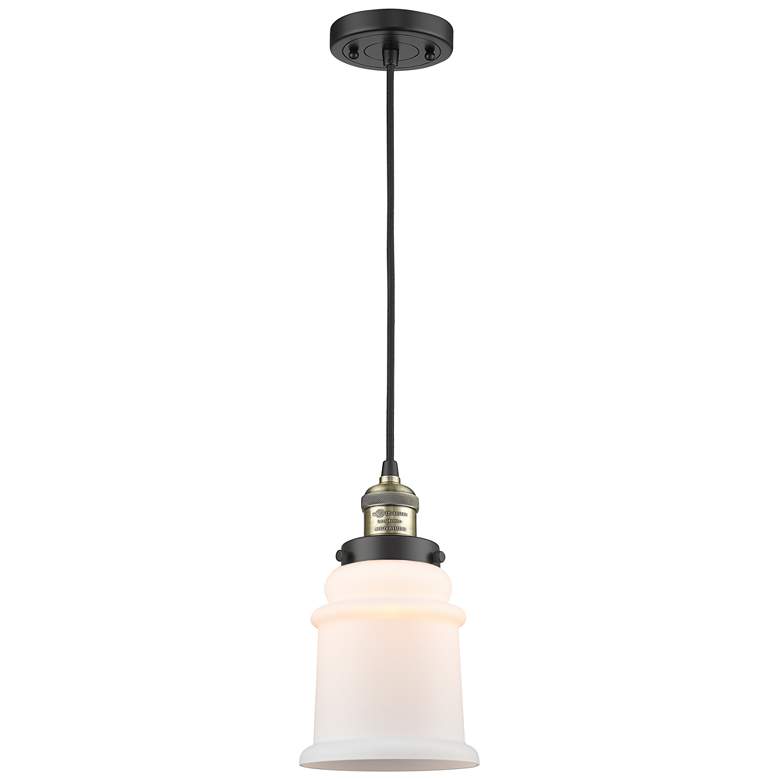 Image 1 Canton 6" Black Antique Brass Cord Hung Mini Pendant w/ Matte White Sh