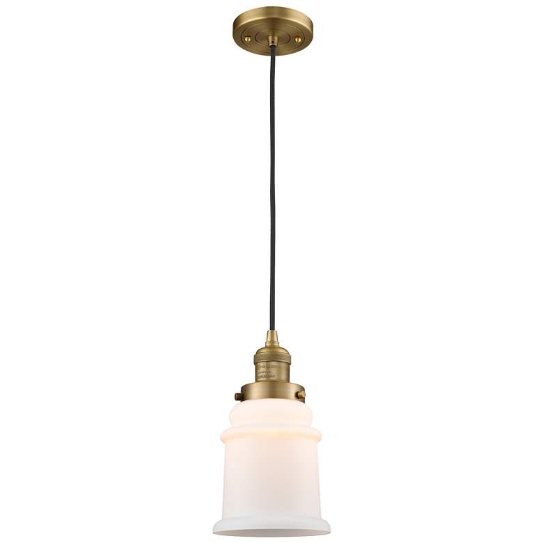 Image 1 Canton 6" Brushed Brass Cord Hung Mini Pendant w/ Matte White Shade